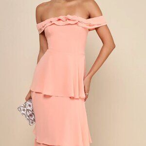 Delightful Essence Peach Off-the-Shoulder Tiered Maxi Dress - Size XS